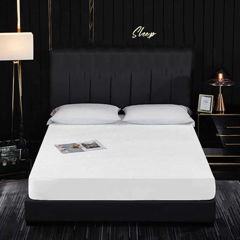 100% Bamboo Fiber Fabric Fitted Bed Sheet with Elastic Band Anti-mite Multi Size Mattress Protector Cover Waterproof  Bedsheet
