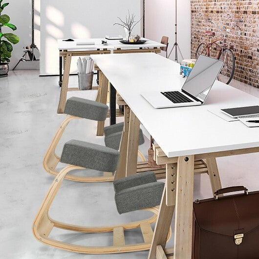 Ergonomic Kneeling Chair Rocking Office Desk Stool Upright Posture-Gray - Color: Gray