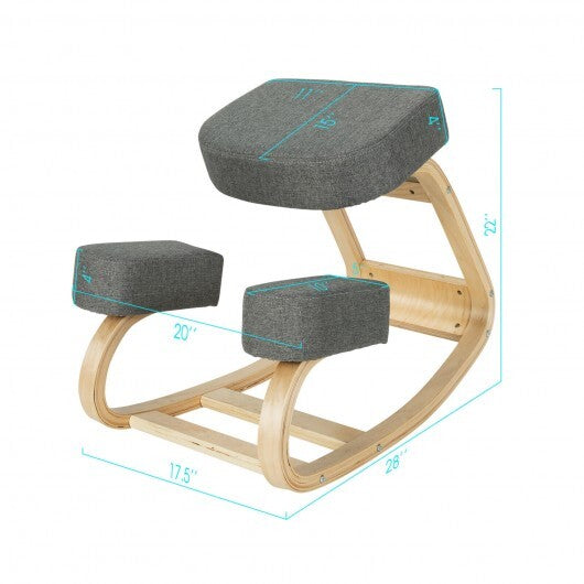Ergonomic Kneeling Chair Rocking Office Desk Stool Upright Posture-Gray - Color: Gray