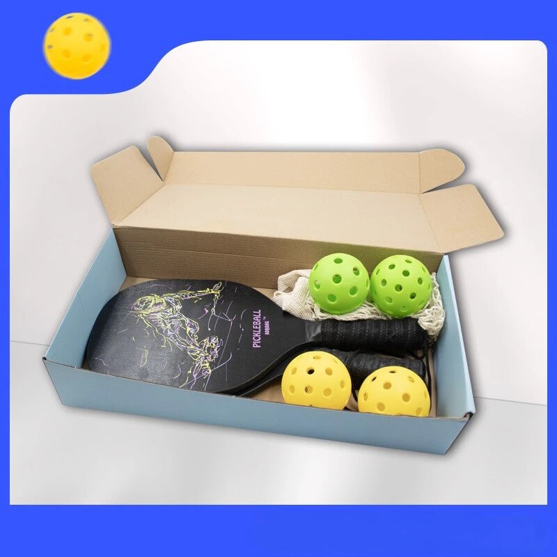 Pickleball Paddles Set of 2, Wooden Pickleball Rackets Set Pickleballs Paddles with Net Bag & Pickle Balls Gifts for Beginners