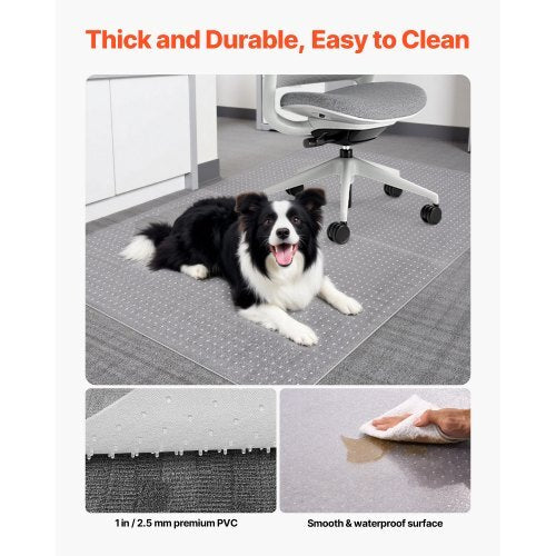 Chair Mat, 60 x 46-inch Office Chair Mat for Low Pile Carpeted Floors, Clear Floor Protector Rug with Studded, Non-Slip & Easy to Clean, Smooth Glide Under Desk Rug for Home Office (Rectangular)