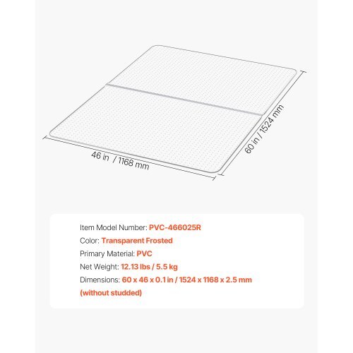 Chair Mat, 60 x 46-inch Office Chair Mat for Low Pile Carpeted Floors, Clear Floor Protector Rug with Studded, Non-Slip & Easy to Clean, Smooth Glide Under Desk Rug for Home Office (Rectangular)