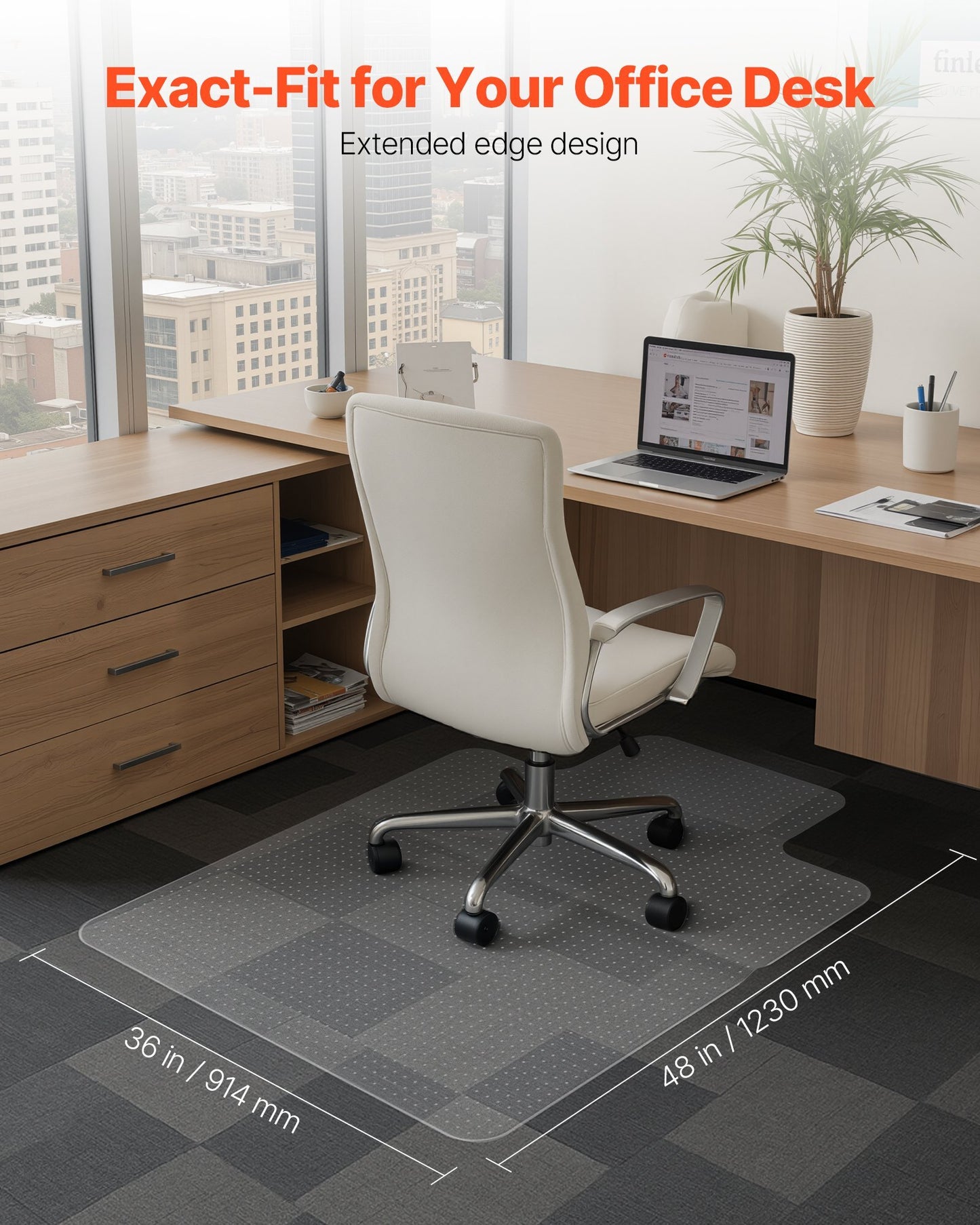 Chair Mat with Lip, 36 x 48-inch Office Chair Mat for Low Pile Carpeted Floors, Plastic Floor Protector Rug with Studded, Non-Slip & Easy to Clean, Smooth Glide Under Desk Rug for Home Office
