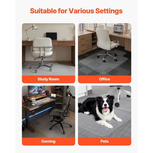 Chair Mat with Lip, 36 x 48-inch Office Chair Mat for Low Pile Carpeted Floors, Plastic Floor Protector Rug with Studded, Non-Slip & Easy to Clean, Smooth Glide Under Desk Rug for Home Office