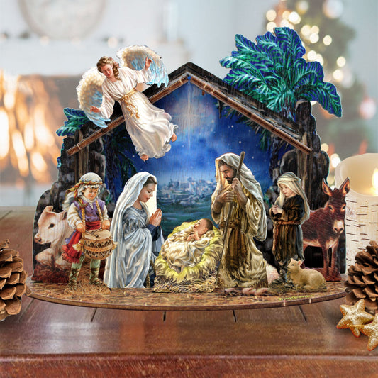 Nativity with Angel Decorative Village Set by D. Gelsinger Nativity Holiday Decor - 852760-0