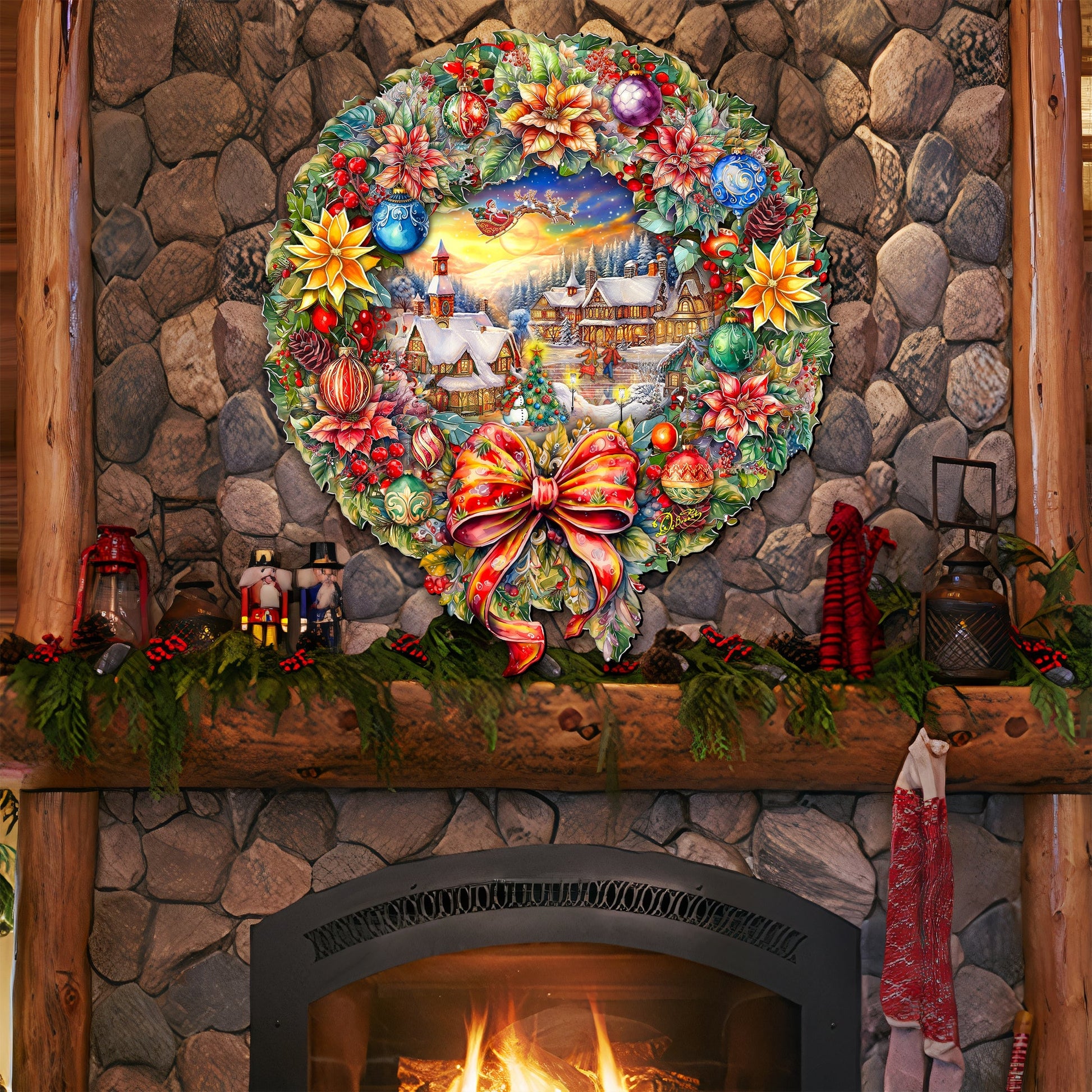 Christmas Wreath 36"-Inch Outdoor Indoor Decor Wooden Christmas Decoration by G. Debrekht - Christmas Decor - 8652802F-1