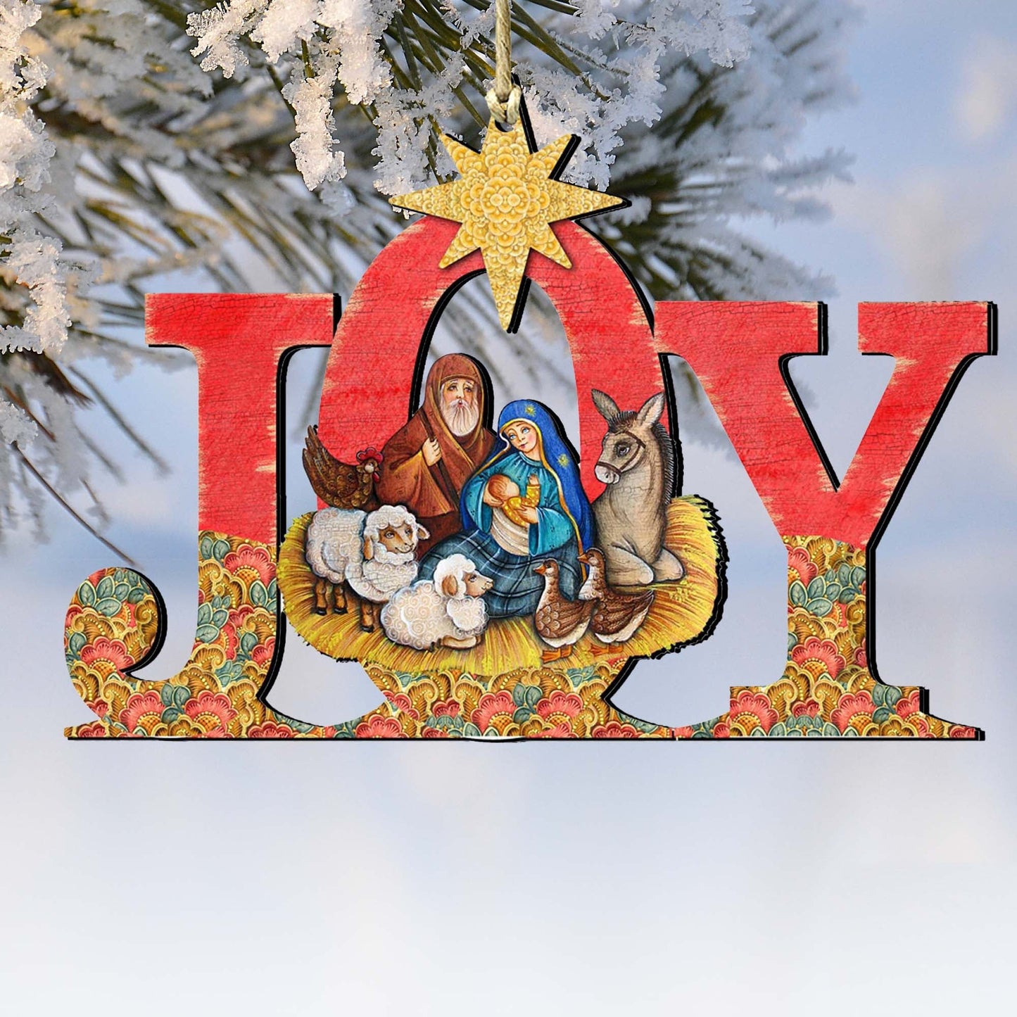 Joy Nativity Wooden Ornaments by G. DeBrekht - Nativity Holiday Decor - 8121454-0