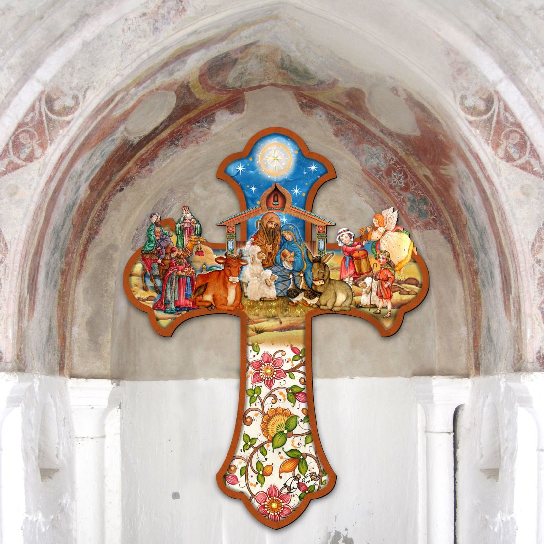 Nativity Cross Outdoor Decor by G. DeBrekht - Nativity Holiday Decor - 8191164F-0