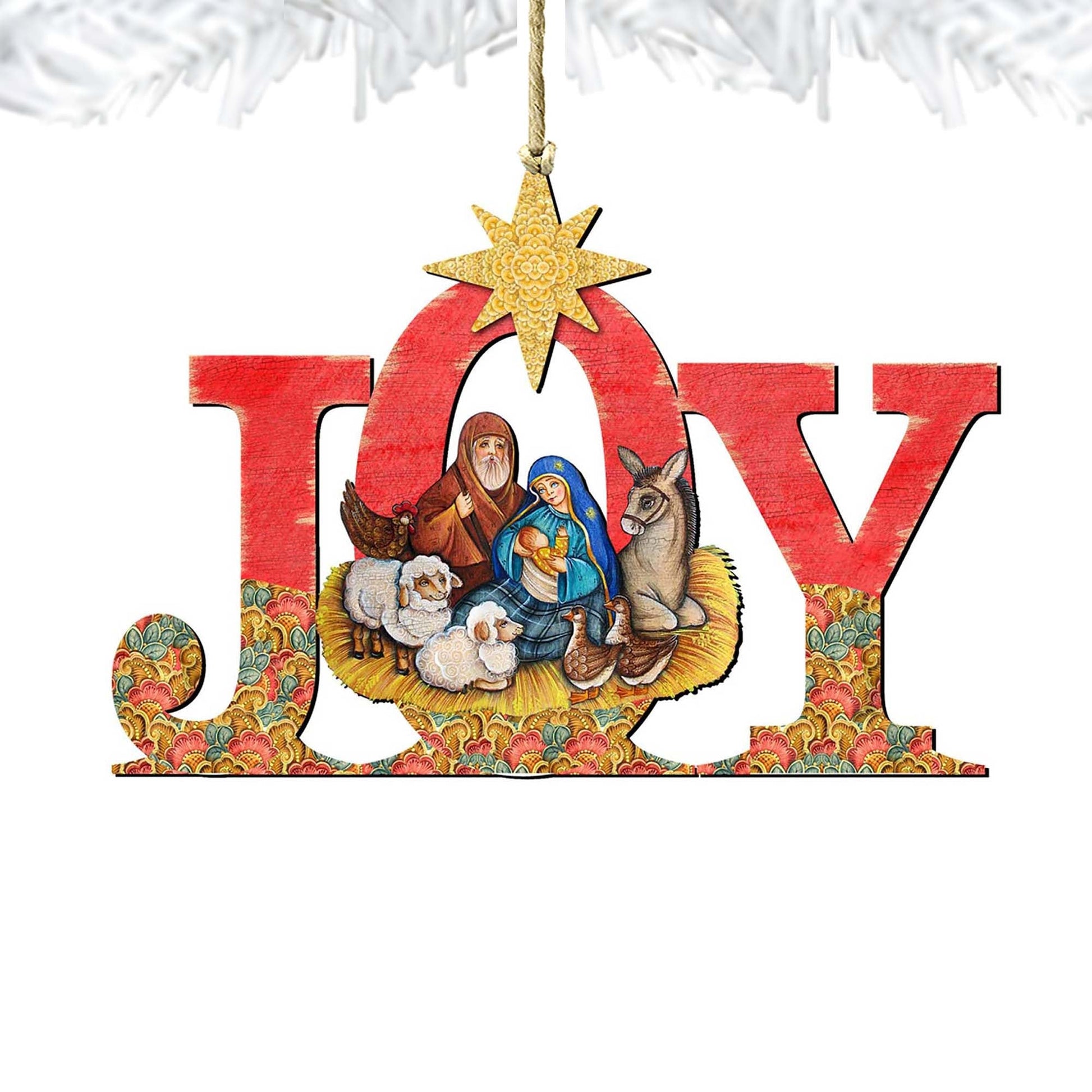 Joy Nativity Wooden Ornaments by G. DeBrekht - Nativity Holiday Decor - 8121454-4