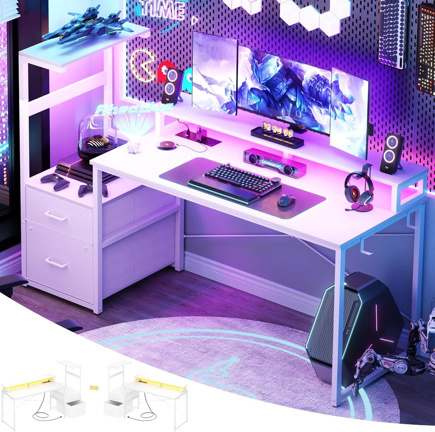 White 59Inch Gaming Desk Engineered For Home Office