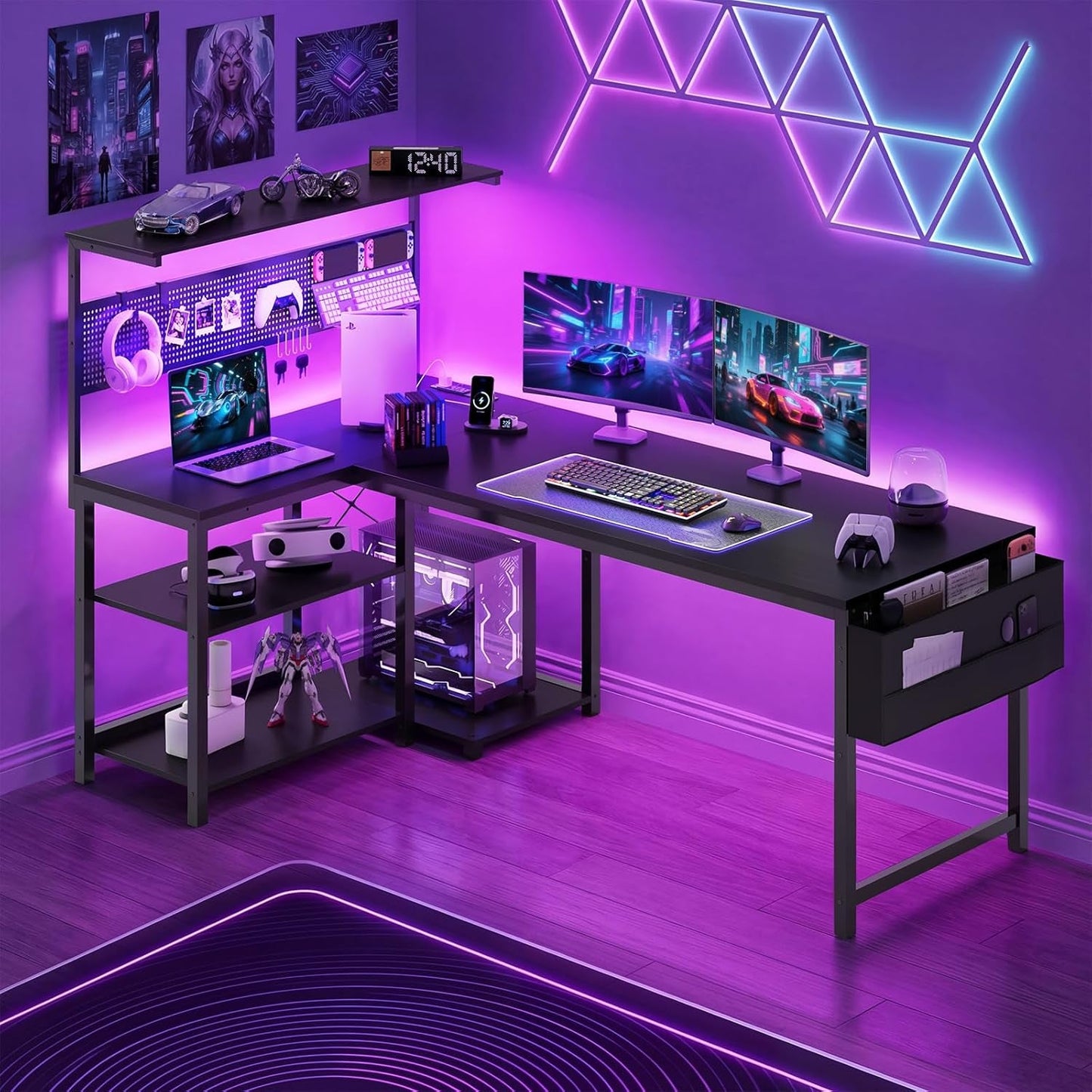 FiftyFiveInch L Shaped Gaming Desk Featuring Pegboard