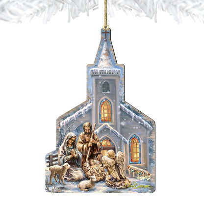 Nativity Chapel Wooden Ornaments by Gelsinger - Nativity Holiday Decor - 8121016-1606-4