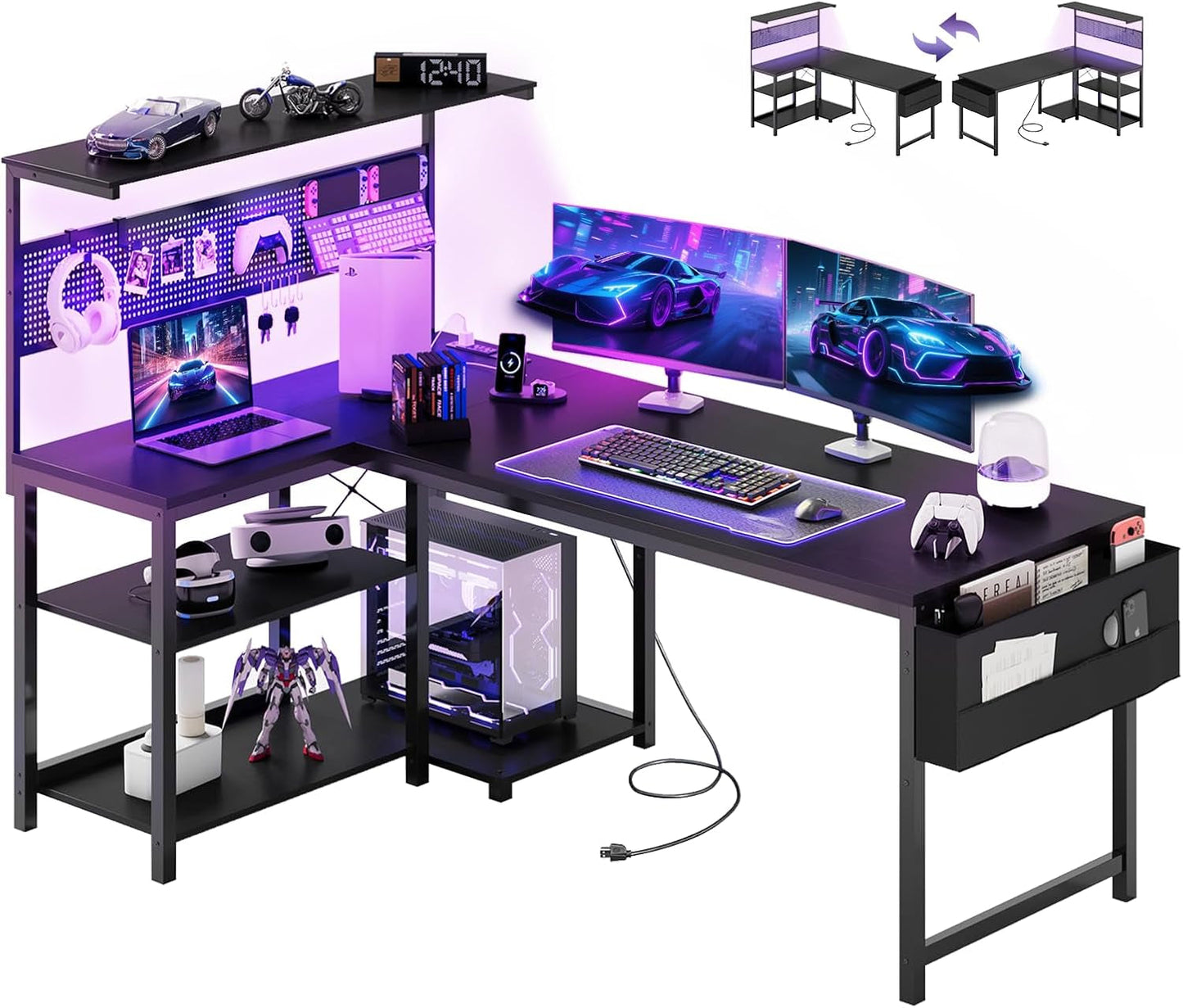 FiftyFiveInch L Shaped Gaming Desk Featuring Pegboard