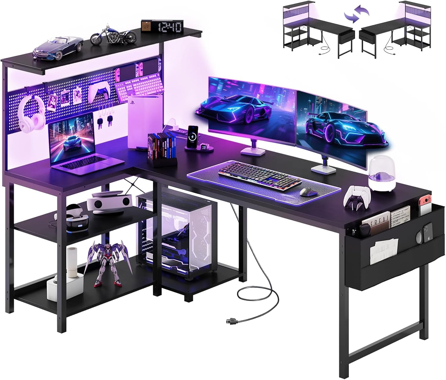 FiftyFiveInch L Shaped Gaming Desk Featuring Pegboard-0