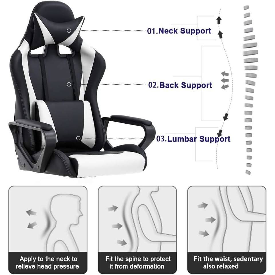 Ergonomic Gaming Chair White With Lumbar Support High Back-2