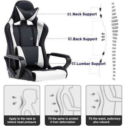 Ergonomic Gaming Chair White With Lumbar Support High Back-2