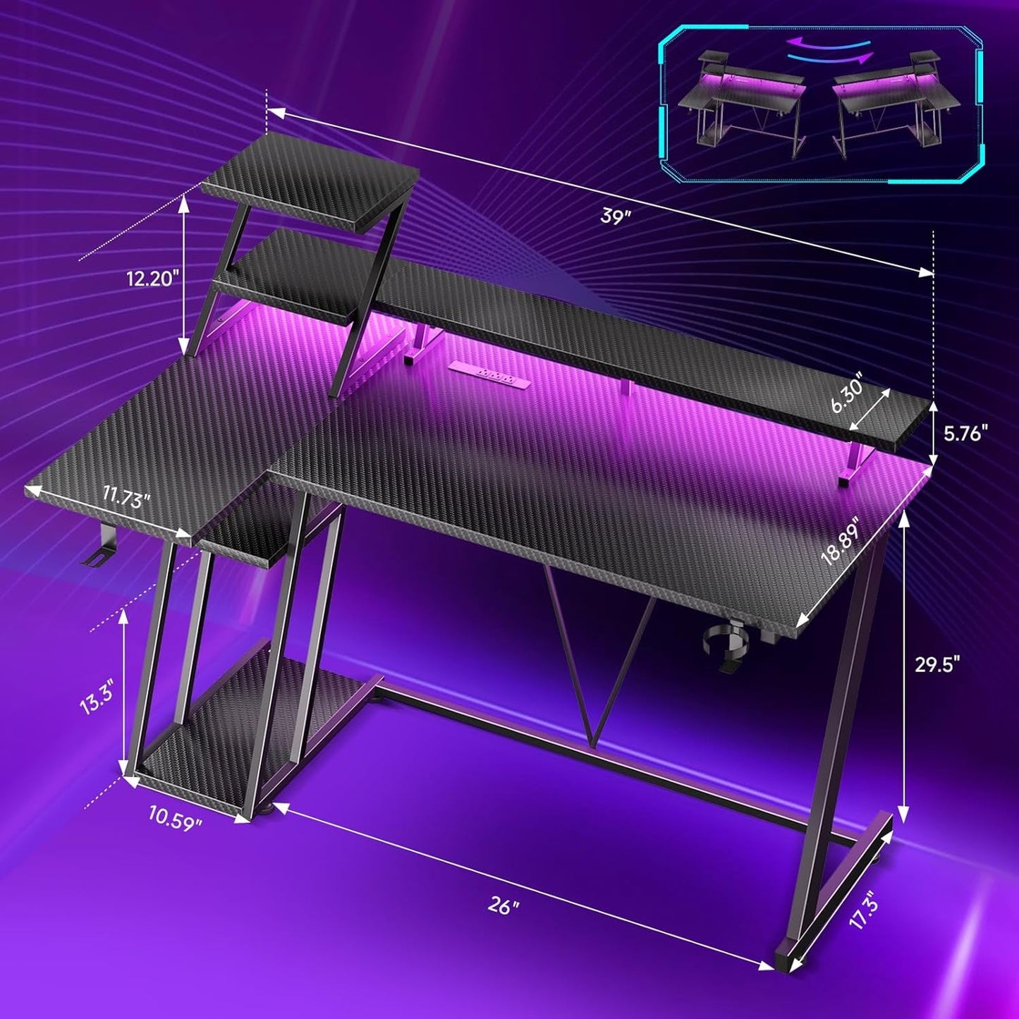 40 Inch Ergonomically Optimized Gaming Desk With LED