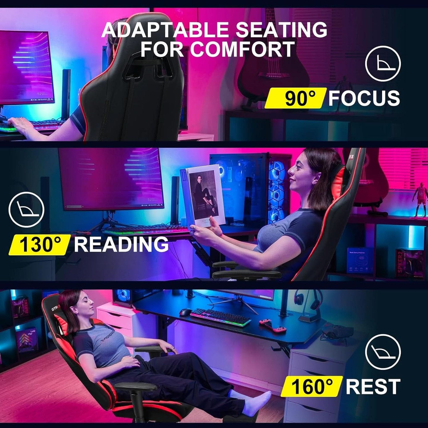 Brick Red Ergonomic Gaming Chair With Footrest And Reclining-3