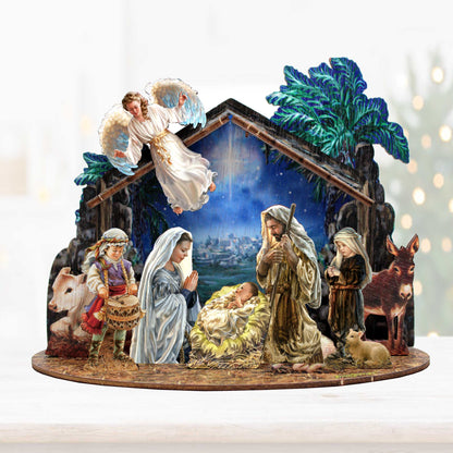 Nativity with Angel Decorative Village Set by D. Gelsinger Nativity Holiday Decor - 852760-3