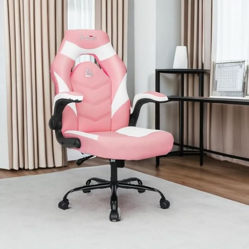 Pink Ergonomic Gaming Chair With Adjustable Lumbar Support-4