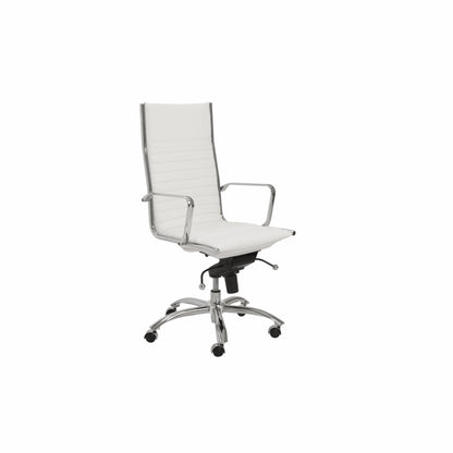 White and Silver Adjustable Swivel Faux Leather Rolling Conference Office Chair