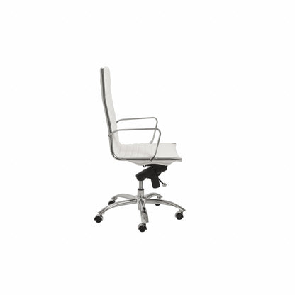 White and Silver Adjustable Swivel Faux Leather Rolling Conference Office Chair