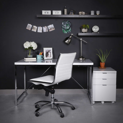 White and Silver Adjustable Swivel Faux Leather Rolling Conference Office Chair