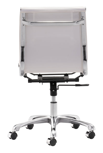 White and Silver Adjustable Swivel Faux Leather Rolling Executive Office Chair