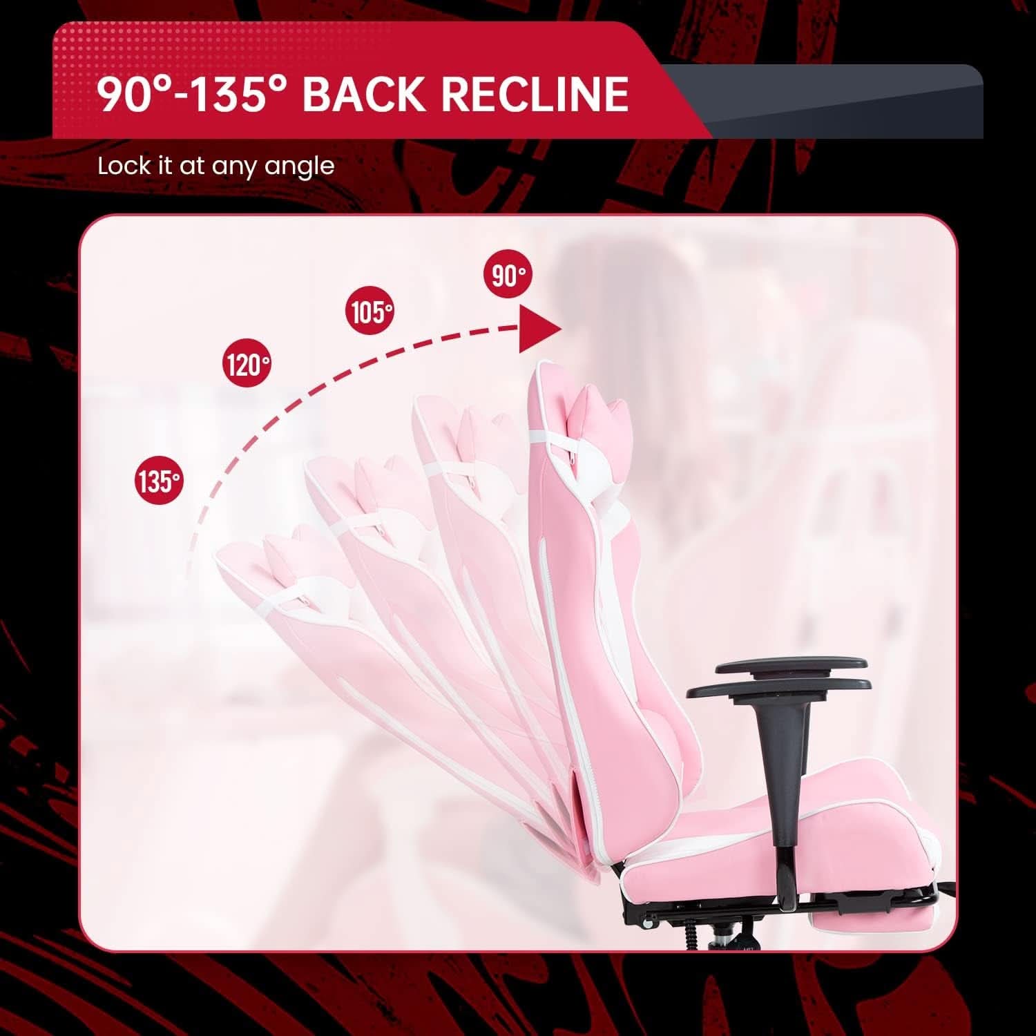 Pink PC Gaming Chair With Lumbar Support For Home Office-3
