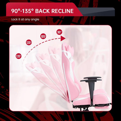 Pink PC Gaming Chair With Lumbar Support For Home Office-3