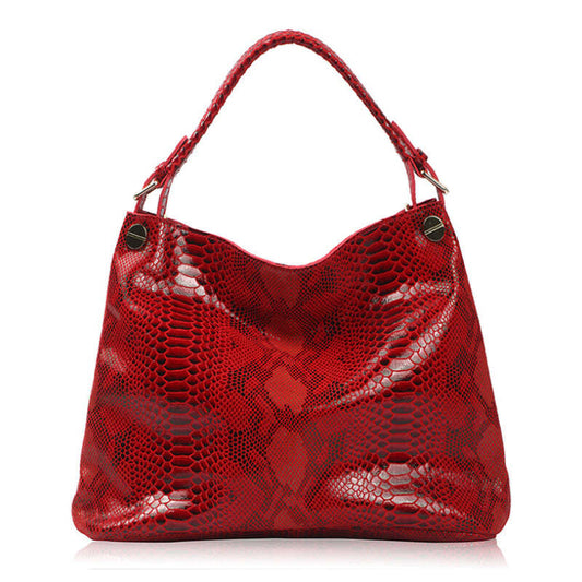 Color: RED - Resort Snake Skin Print Handbag