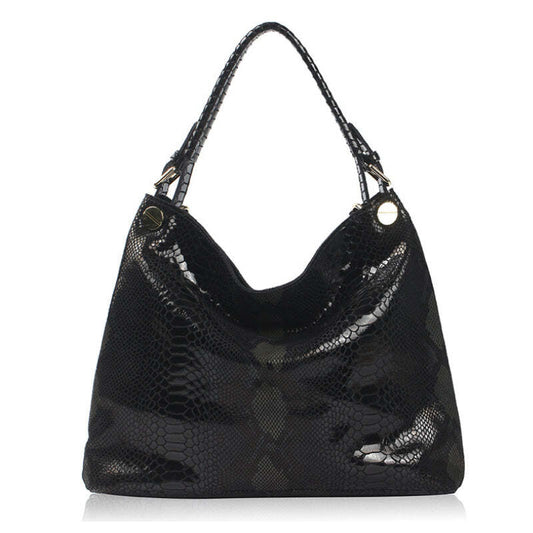 Color: BLACK - Resort Snake Skin Print Handbag