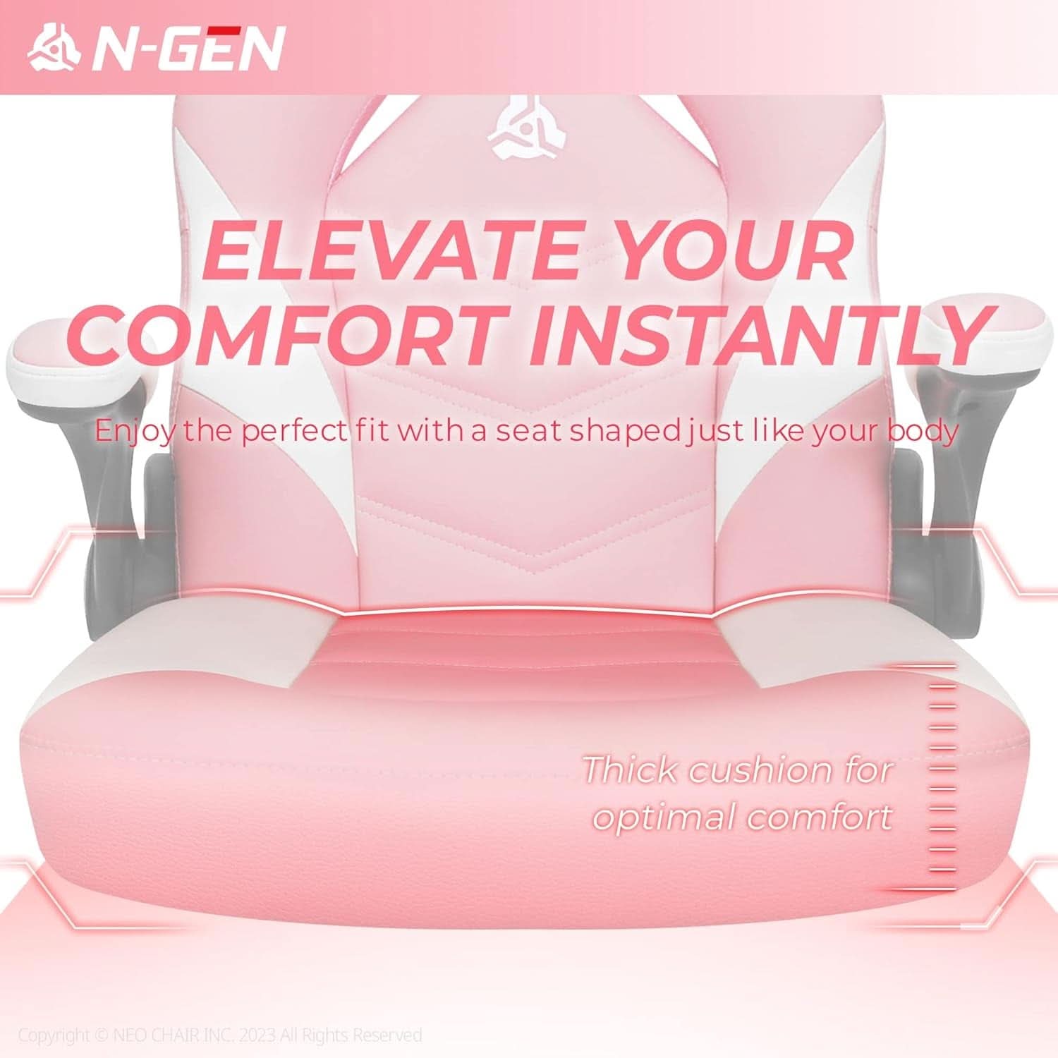 Pink Ergonomic Gaming Chair With Adjustable Lumbar Support-2