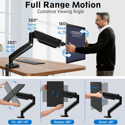 Single Monitor Desk Mount, Adjustable Gas Spring Monitor Arm Support Max 32 Inch, 4.4-17.6Lbs Screen, Computer Monitor Stand Holder with Clamp/Grommet Mounting Base, VESA Mount Bracket, Black