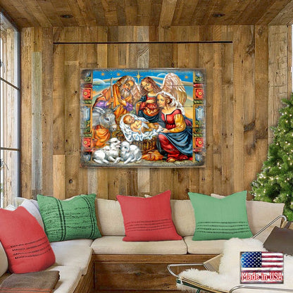 Hitchin Nativity Wooden Wall Art by G. DeBrekht - Nativity Holiday Decor - 8614031B-4