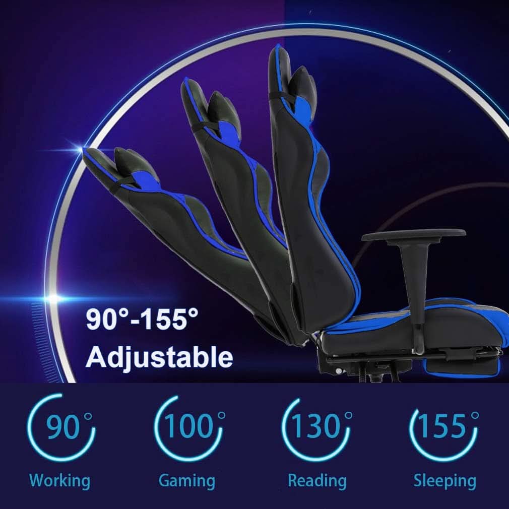 Blue Gaming Chair With Footrest And Lumbar Support For Desk-4