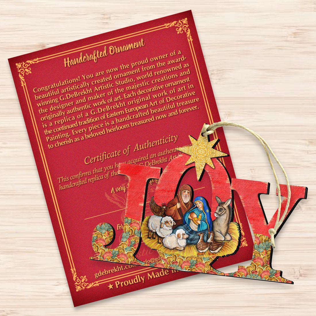 Joy Nativity Wooden Ornaments by G. DeBrekht - Nativity Holiday Decor - 8121454-3