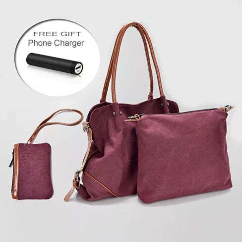 Color: Wine Red - TRIBEKA 3 In 1 Shoulder Bag Plus Free Smartphone Charger From The Journey Collection