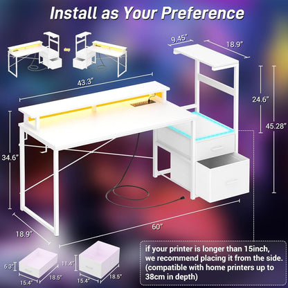 White 59Inch Gaming Desk Engineered For Home Office