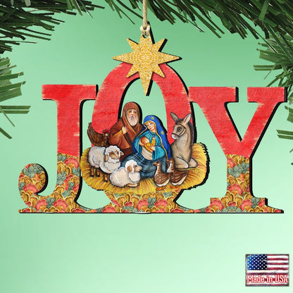 Joy Nativity Wooden Ornaments by G. DeBrekht - Nativity Holiday Decor - 8121454-1