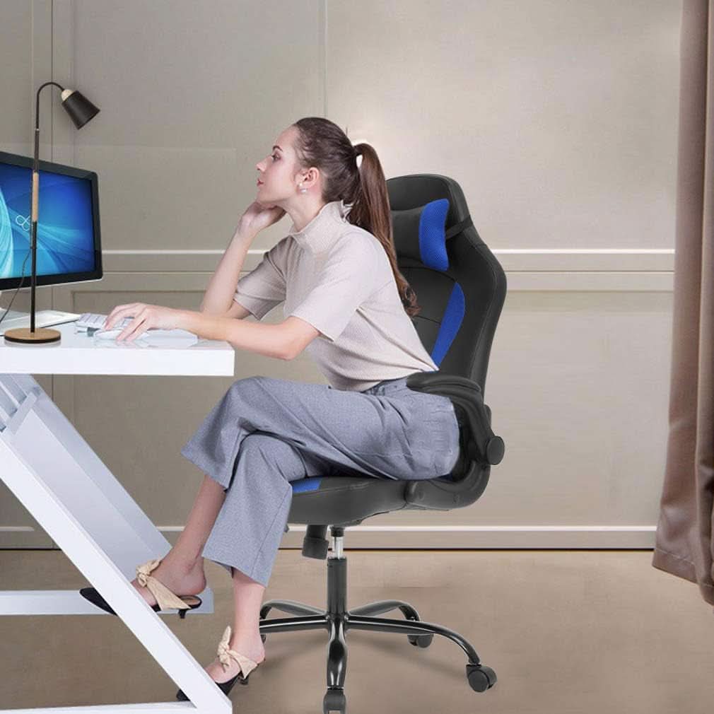 Blue PU Leather Ergonomic Gaming Chair With Lumbar Support-1