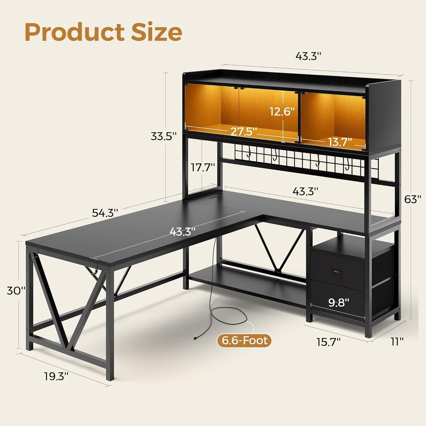L Shaped Gaming Desk With Integrated Storage Solution Black