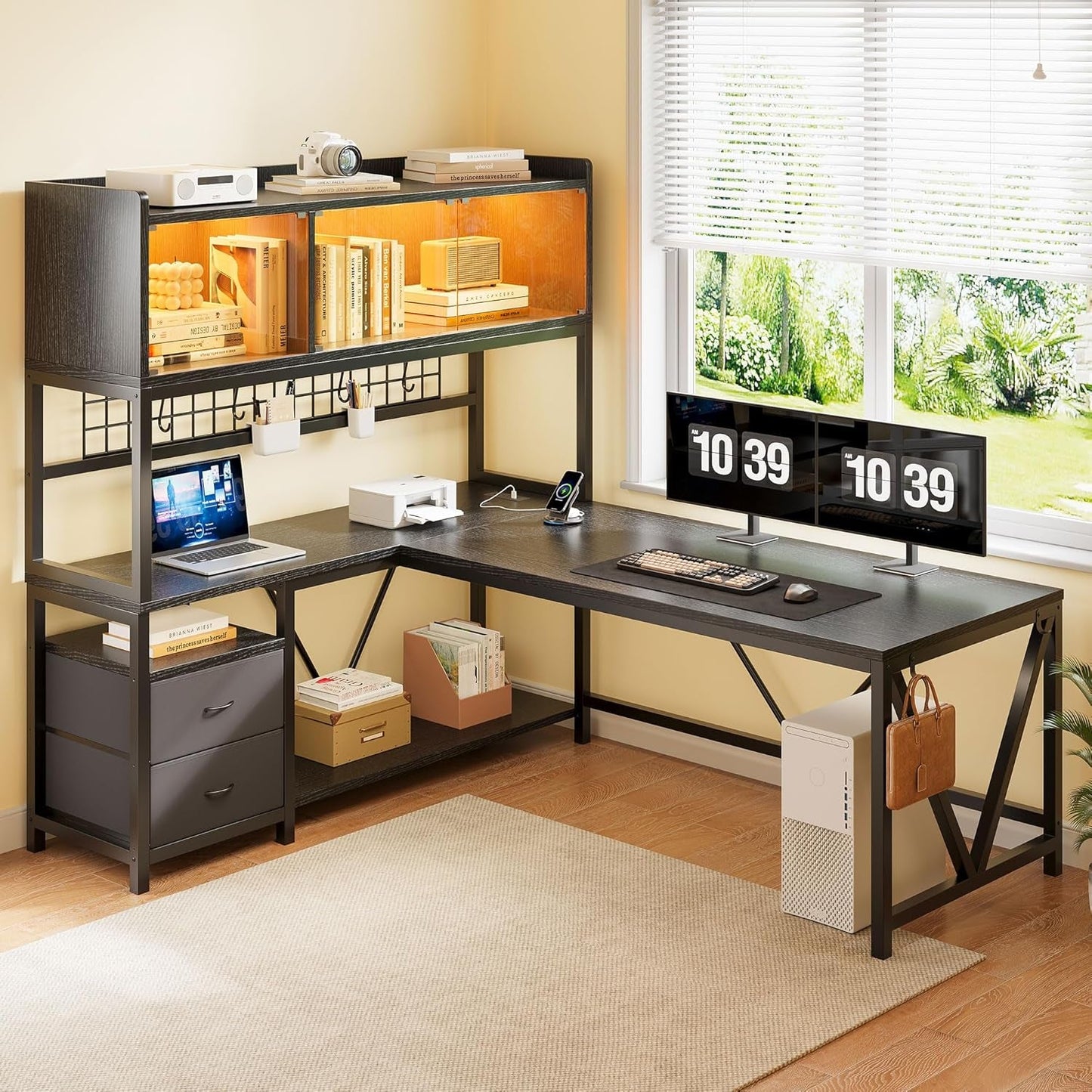 L Shaped Gaming Desk With Integrated Storage Solution Black