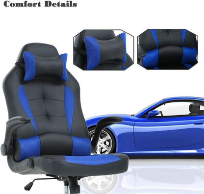 Blue PU Leather Ergonomic Gaming Chair With Lumbar Support-3