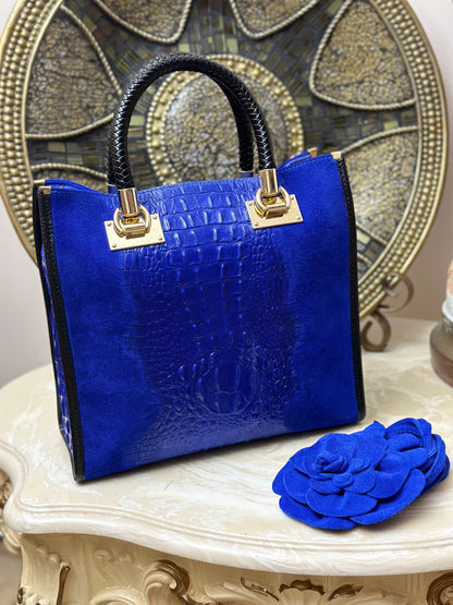 Suede Croc Emboss Italian Leather Handbag-0