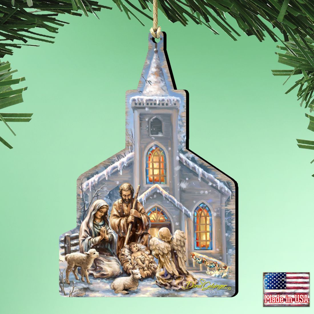 Nativity Chapel Wooden Ornaments by Gelsinger - Nativity Holiday Decor - 8121016-1606-1