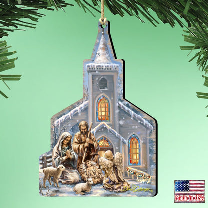 Nativity Chapel Wooden Ornaments by Gelsinger - Nativity Holiday Decor - 8121016-1606-1