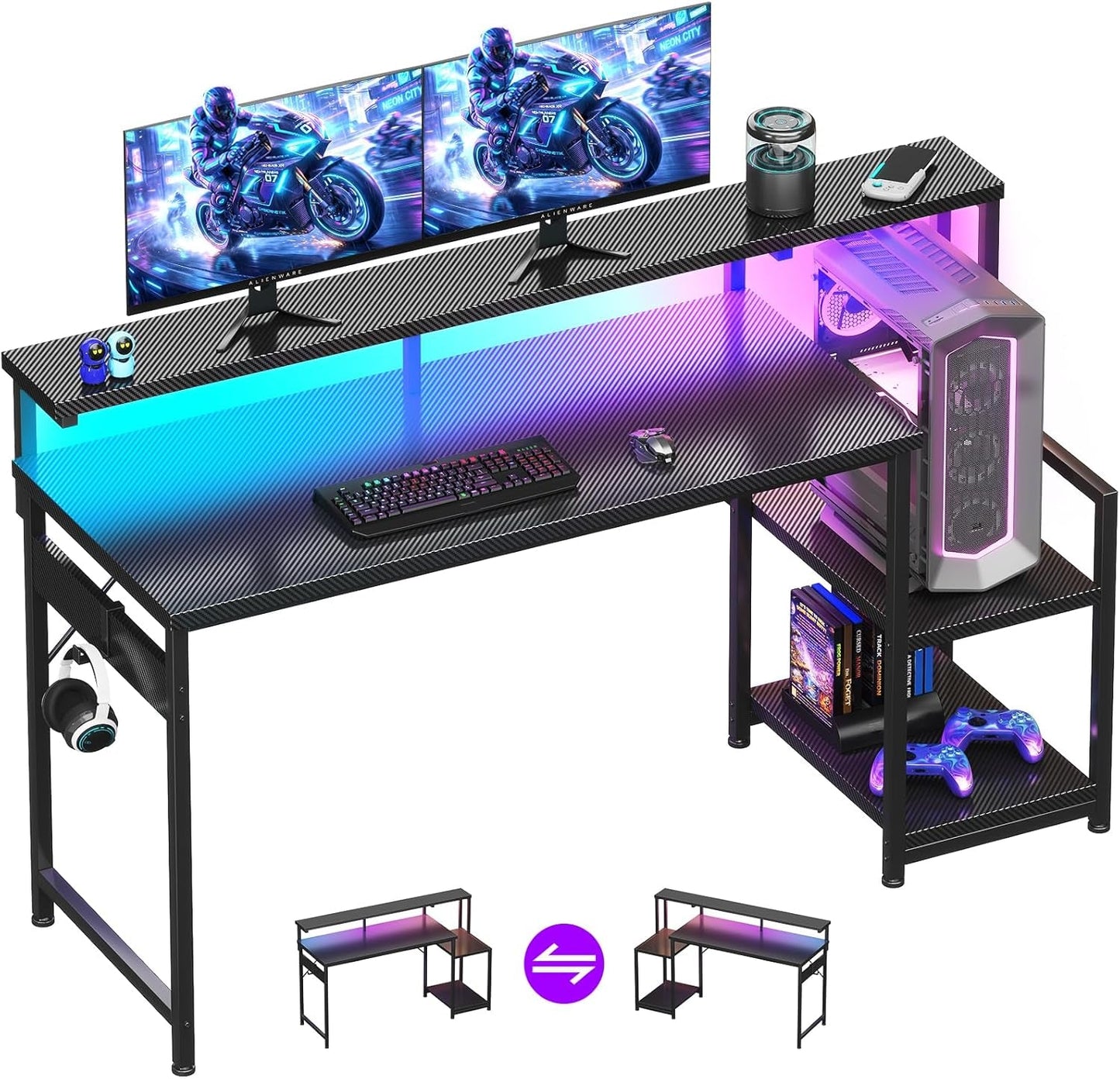 55 Inch Gaming Desk With LED Lights
