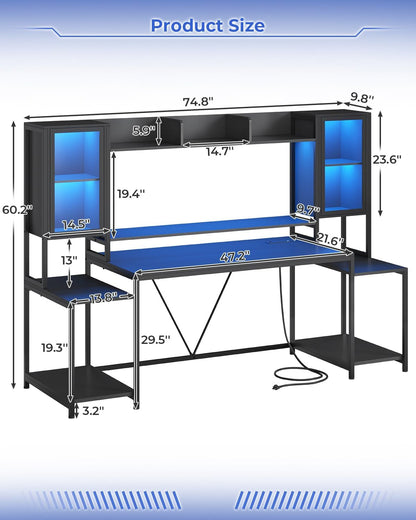 74.8Inch Ergonomically Engineered Gaming Desk LED Lights