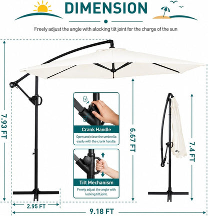 9ft Offset Cantilever Patio Umbrella with Tilt – Weatherproof Outdoor Shade Umbrella for Backyard, Deck & Garden